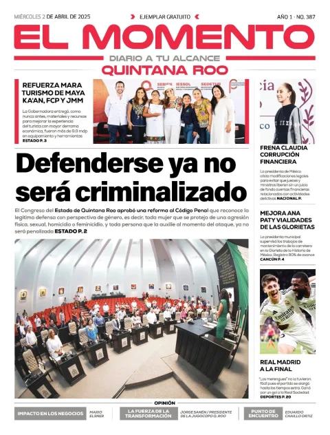Portada de El Momento Quintana Roo del miércoles, 2 de abril de 2025