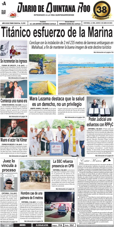 Portada de Diario de Quintana Roo (portada)