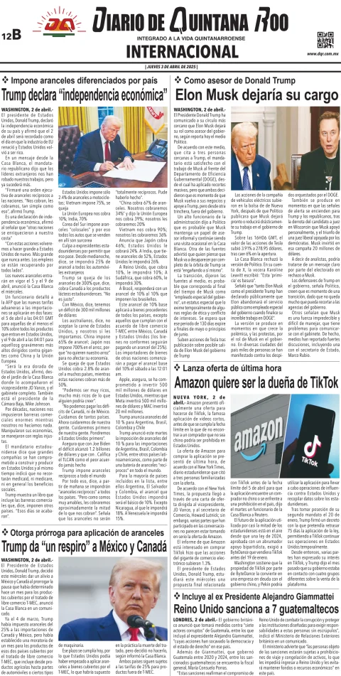 Portada de Diario de Quintana Roo (contra Portada)