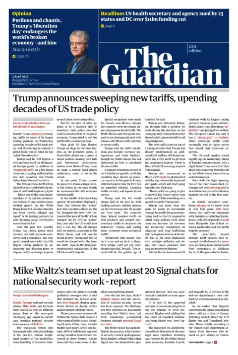 Portada de The Guardian (usa)