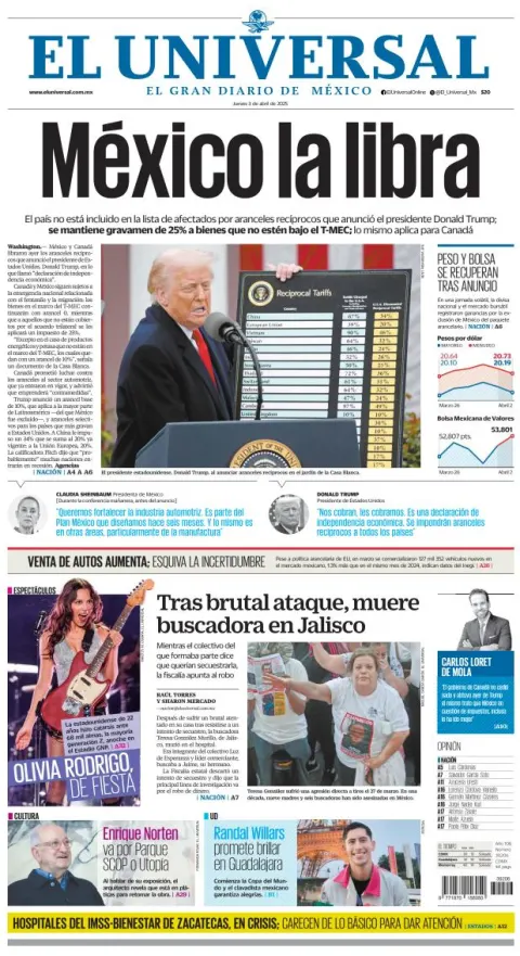 Portada de El Universal