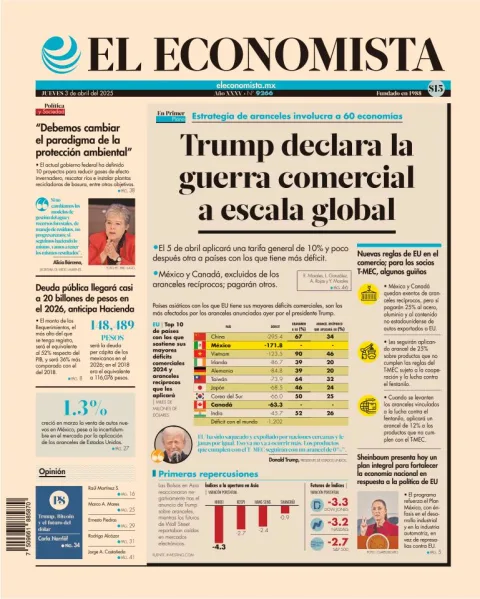 Portada de El Economista del jueves, 3 de abril de 2025