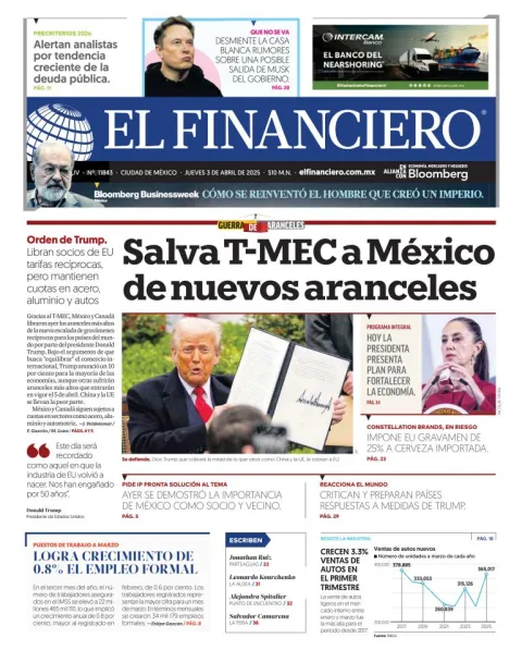 Portada de El Financiero del jueves, 3 de abril de 2025