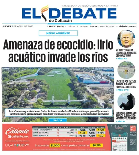 Portada de El Debate de Culiacan del jueves, 3 de abril de 2025
