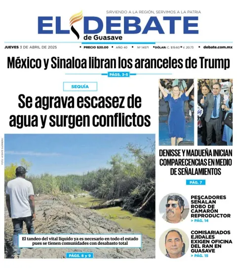 Portada de El Debate de Guasave del jueves, 3 de abril de 2025