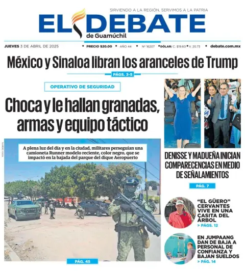 Portada de El Debate de Guamuchil del jueves, 3 de abril de 2025