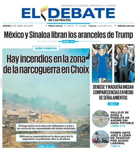 Portada de El Debate de los Mochis del jueves, 3 de abril de 2025
