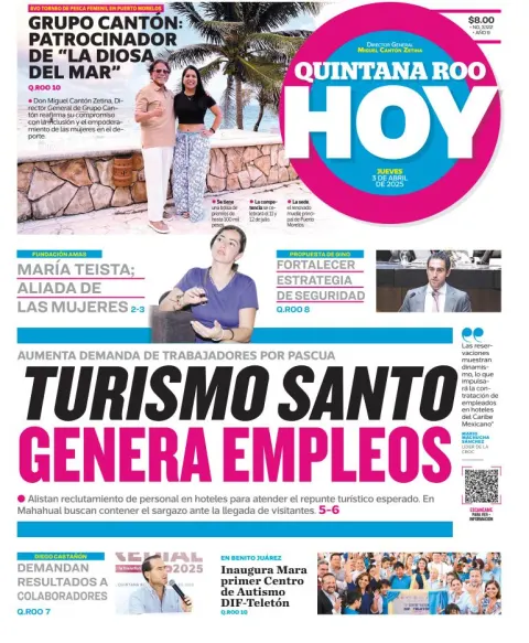 Portada de Quintana Roo Hoy del jueves, 3 de abril de 2025