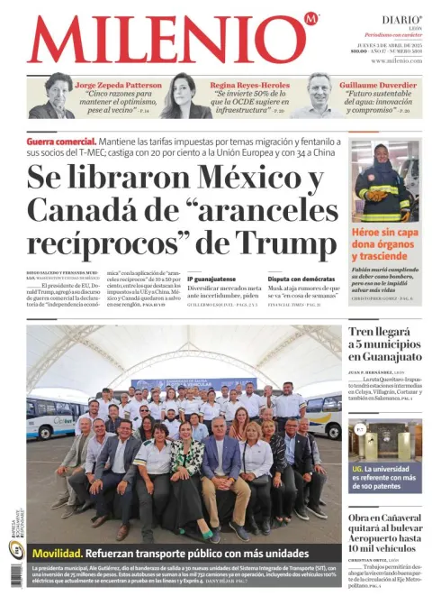 Portada de Milenio Leon del jueves, 3 de abril de 2025