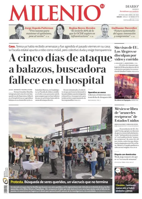 Portada de Milenio Jalisco del jueves, 3 de abril de 2025