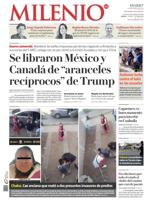 Portada de Milenio Laguna del jueves, 3 de abril de 2025