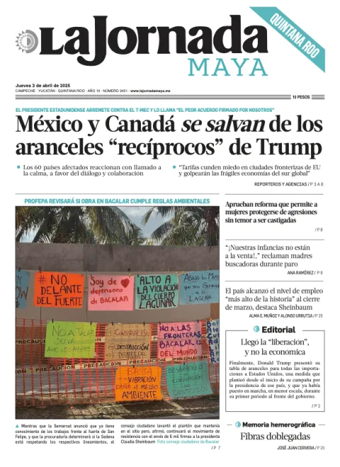 Portada de La Jornada Maya Quintana Roo del jueves, 3 de abril de 2025