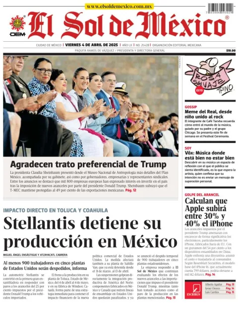 Portada de El Sol de Mexico