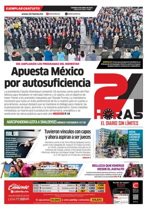 Portada de 24 Horas del viernes, 4 de abril de 2025
