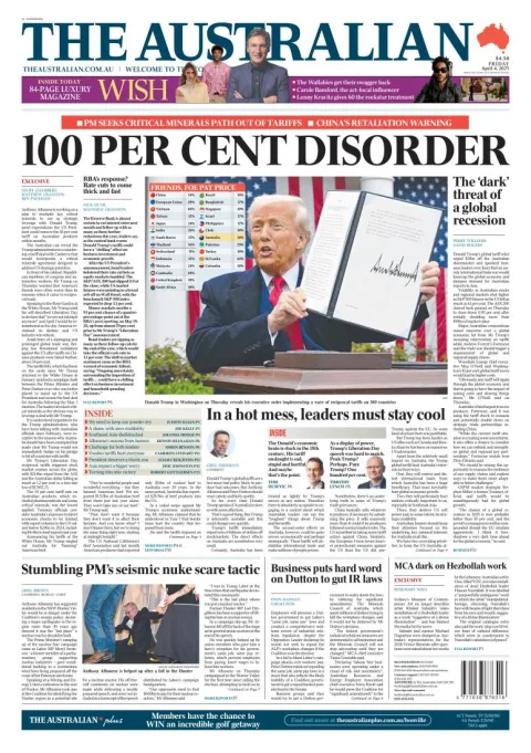 Portada de The Australian del viernes, 4 de abril de 2025