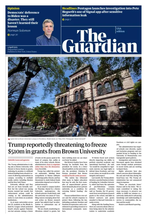 Portada de The Guardian (usa) del viernes, 4 de abril de 2025