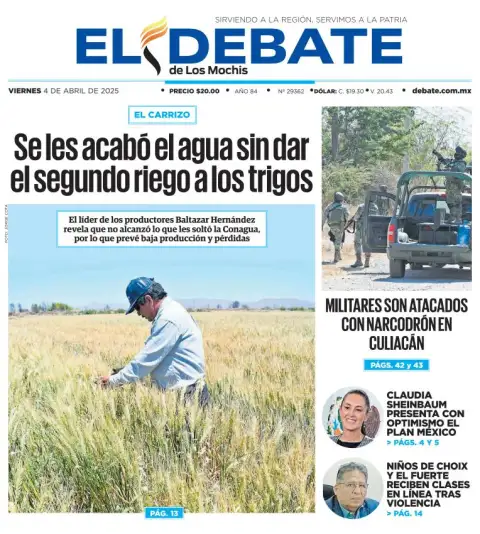 Portada de El Debate de los Mochis del viernes, 4 de abril de 2025