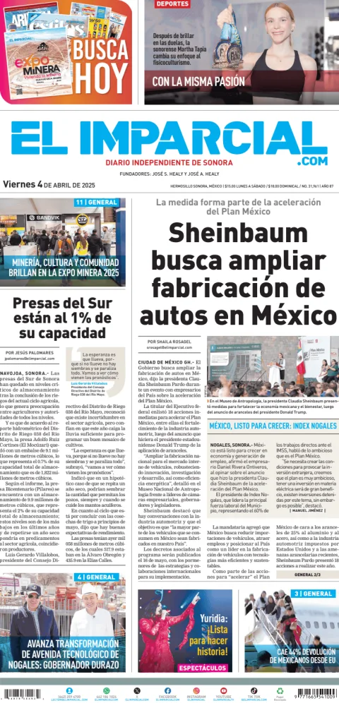 Portada de El Imparcial del viernes, 4 de abril de 2025