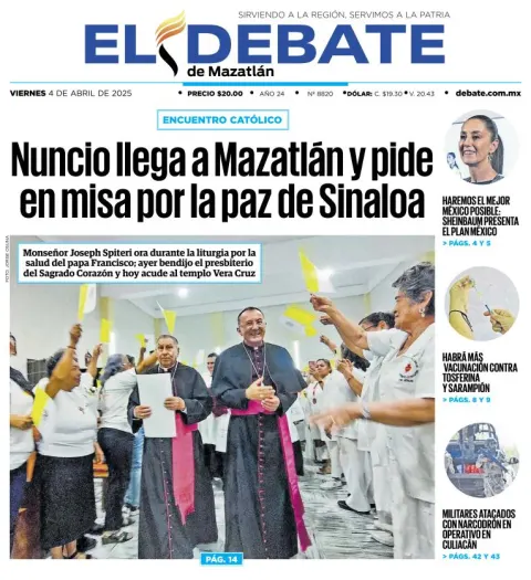 Portada de El Debate de Mazatlan del viernes, 4 de abril de 2025