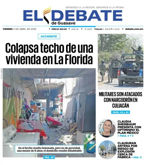 Portada de El Debate de Guasave del viernes, 4 de abril de 2025