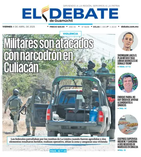 Portada de El Debate de Guamuchil del viernes, 4 de abril de 2025