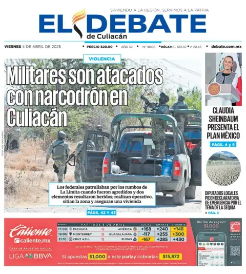 Portada de El Debate de Culiacan del viernes, 4 de abril de 2025