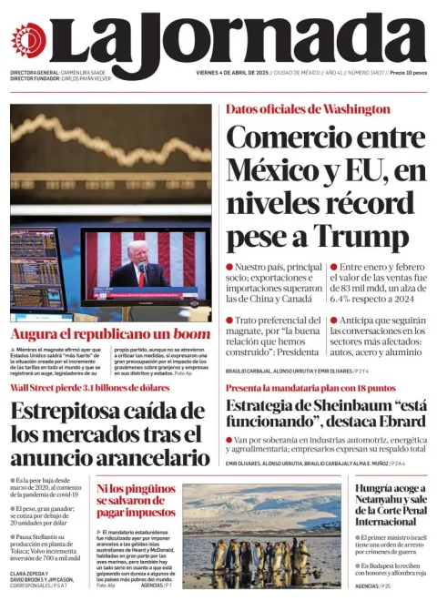 Portada de La Jornada del viernes, 4 de abril de 2025