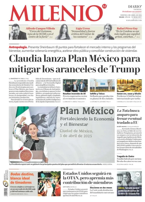 Portada de Milenio del viernes, 4 de abril de 2025