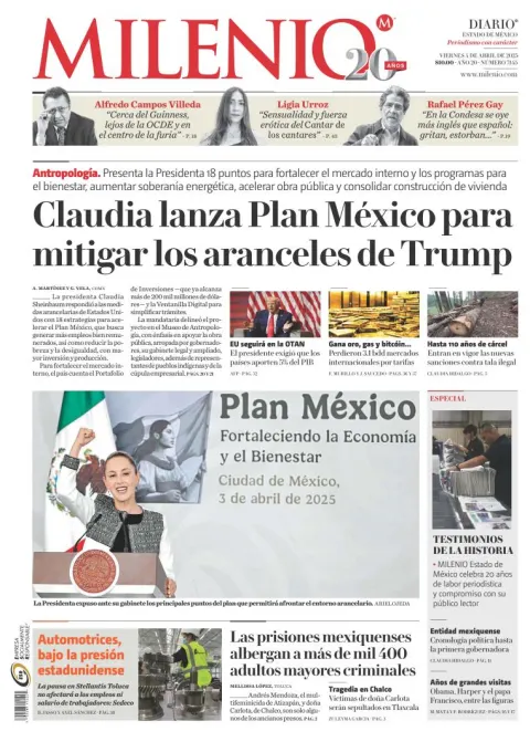 Portada de Milenio Edo de Mexico del viernes, 4 de abril de 2025