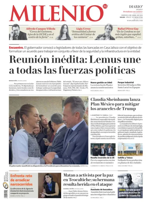 Portada de Milenio Jalisco del viernes, 4 de abril de 2025
