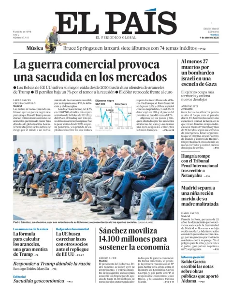 Portada de El Pais del viernes, 4 de abril de 2025