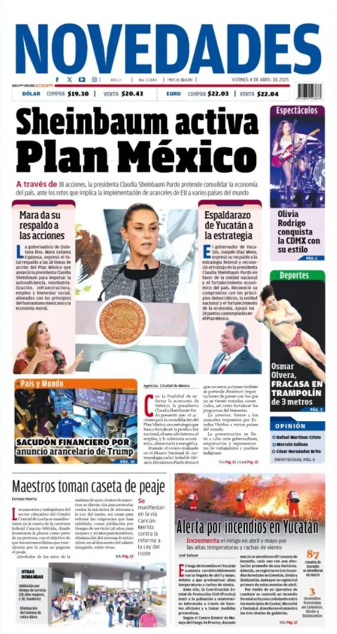 Portada de Novedades Quintana Roo del viernes, 4 de abril de 2025