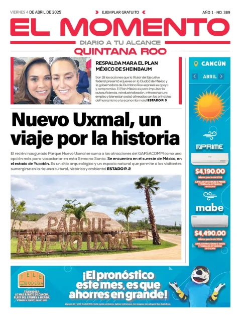 Portada de El Momento Quintana Roo del viernes, 4 de abril de 2025