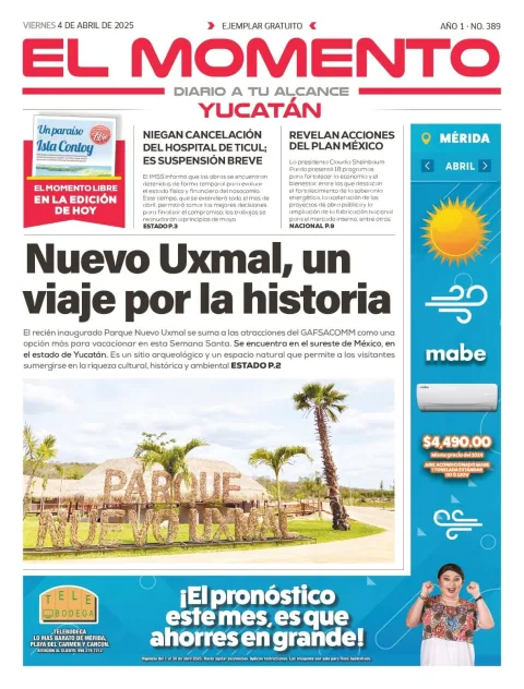 Portada de El Momento Yucatan del viernes, 4 de abril de 2025