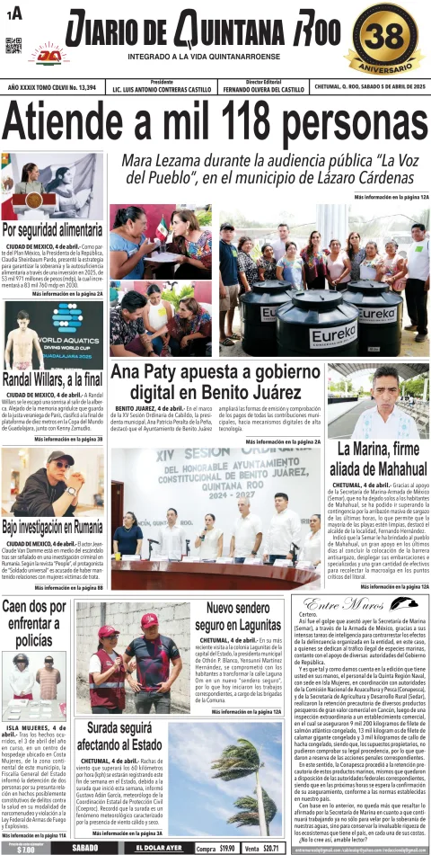 Portada de Diario de Quintana Roo (portada)