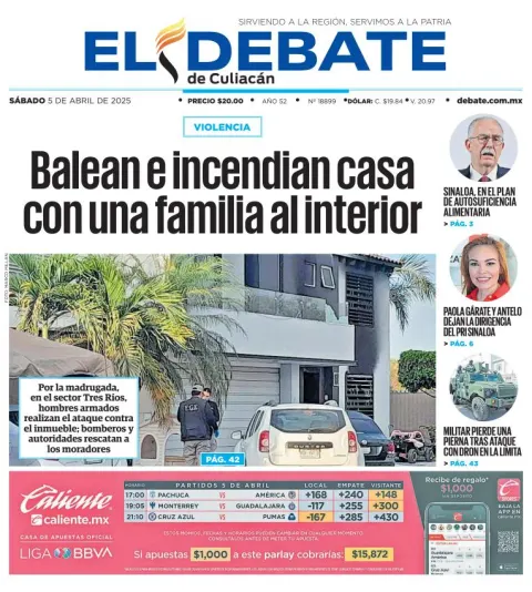 Portada de El Debate de Culiacan del sábado, 5 de abril de 2025