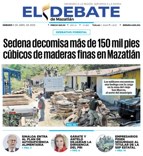 Portada de El Debate de Mazatlan del sábado, 5 de abril de 2025
