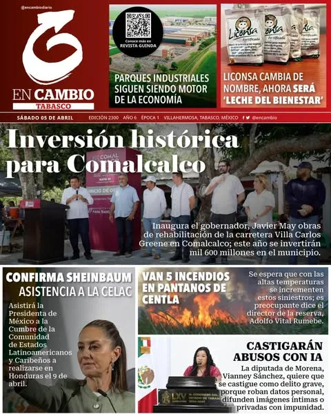 Portada de En Cambio - Tabasco (portada) del sábado, 5 de abril de 2025