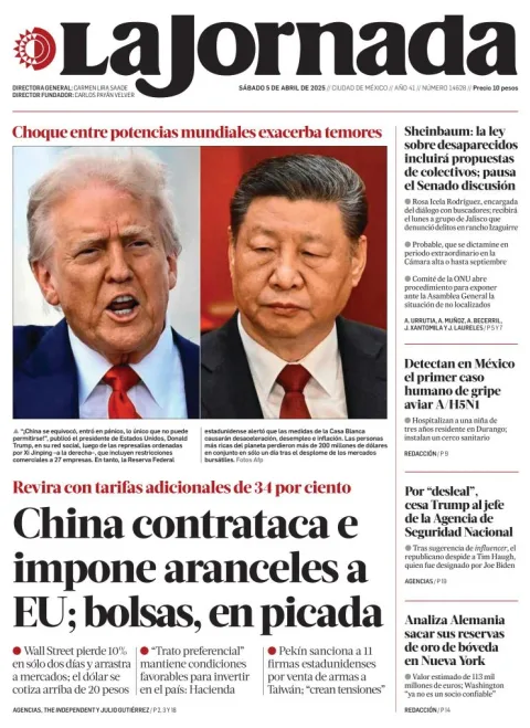 Portada de La Jornada del sábado, 5 de abril de 2025