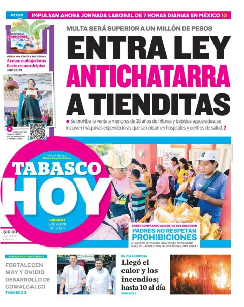 Portada de Tabasco Hoy del sábado, 5 de abril de 2025