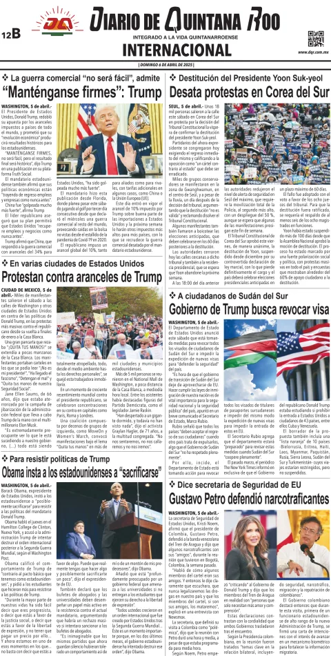 Portada de Diario de Quintana Roo (contra Portada)
