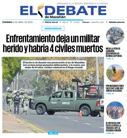 Portada de El Debate de Mazatlan