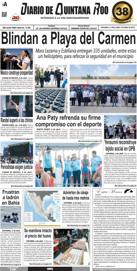 Portada de Diario de Quintana Roo (portada)