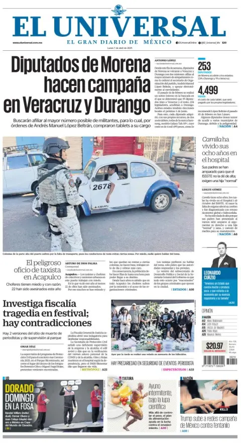 Portada de El Universal