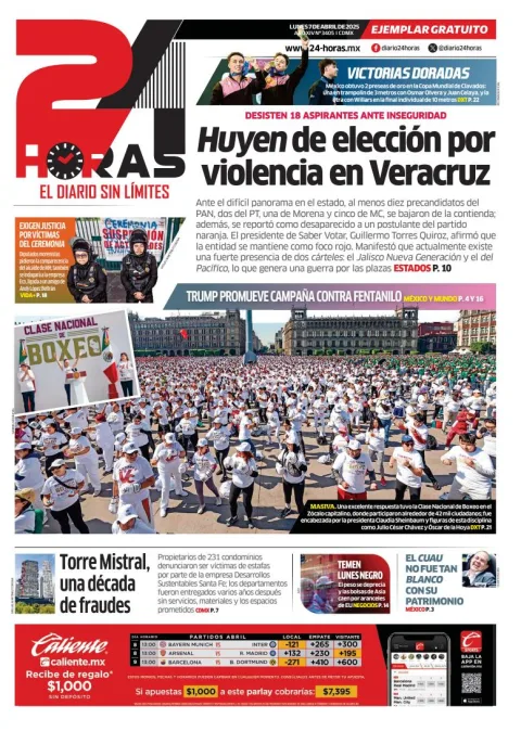 Portada de 24 Horas del lunes, 7 de abril de 2025