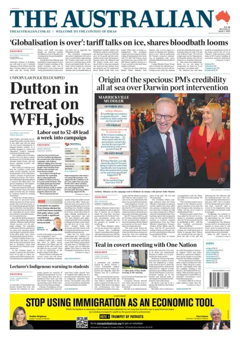 Portada de The Australian del lunes, 7 de abril de 2025