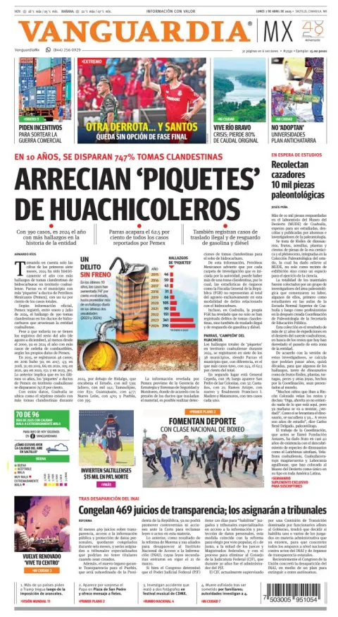 Portada de Vanguardia del lunes, 7 de abril de 2025