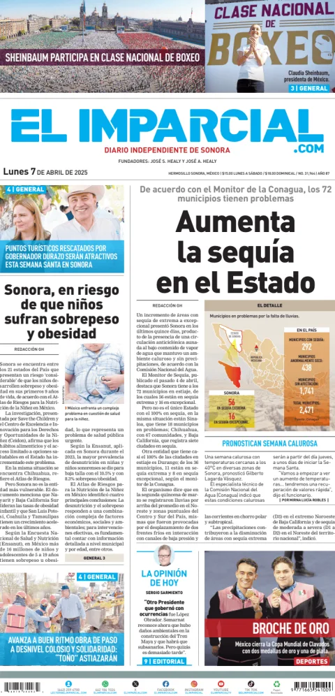 Portada de El Imparcial del lunes, 7 de abril de 2025