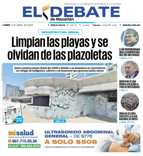 Portada de El Debate de Mazatlan del lunes, 7 de abril de 2025