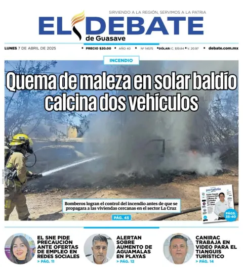 Portada de El Debate de Guasave del lunes, 7 de abril de 2025